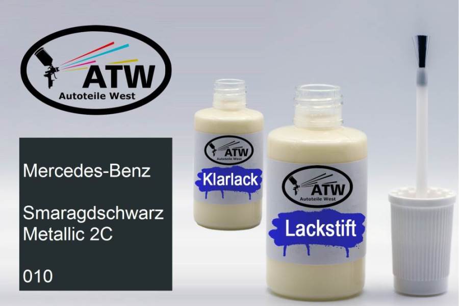 Mercedes-Benz, Smaragdschwarz Metallic 2C, 010: 20ml Lackstift + 20ml Klarlack - Set, von ATW Autoteile West.